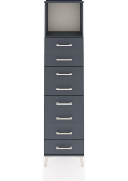 Arges Dolap Tek Raflı 8 Çekmeceli 44X30X182 Antrasit-Antrasit