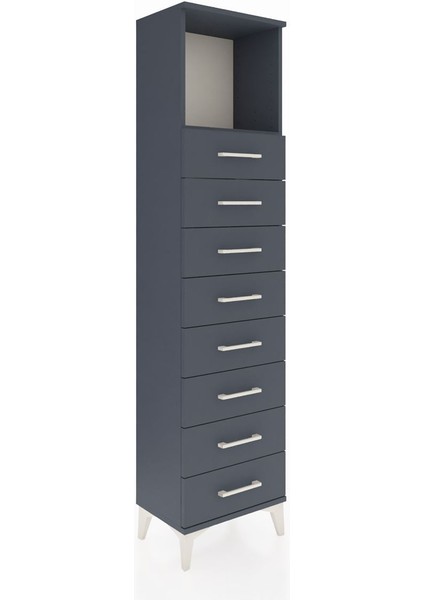 Arges Dolap Tek Raflı 8 Çekmeceli 44X30X182 Antrasit-Antrasit fiyatları