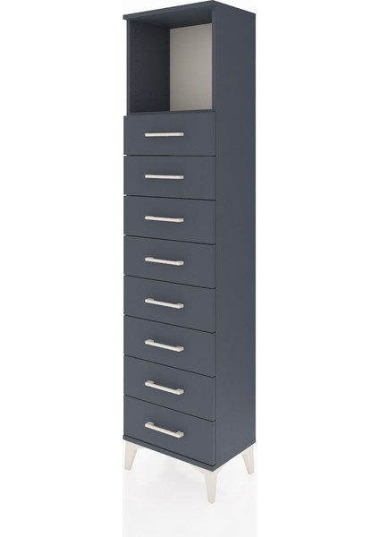 Arges Dolap Tek Raflı 8 Çekmeceli 44X30X182 Antrasit-Antrasit modelleri