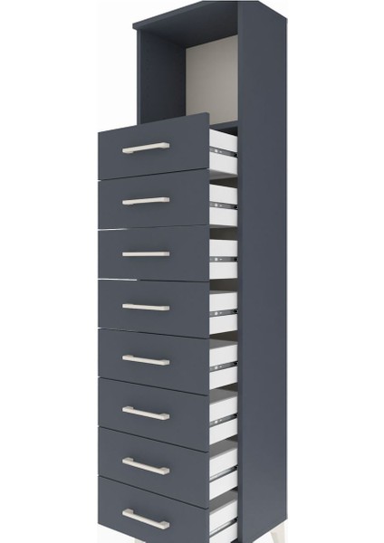 Arges Dolap Tek Raflı 8 Çekmeceli 44X30X182 Antrasit-Antrasit indirimleri