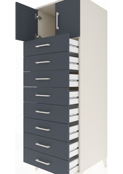 Kronos Dolap Tek Raflı 8 Çekmeceli 2 Kapaklı 60X59X182 Aytaşı-Antrasit indirimleri