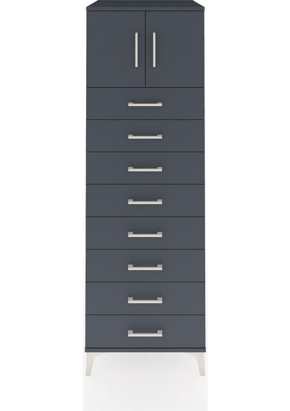 Kronos Dolap Tek Raflı 8 Çekmeceli 2 Kapaklı 60X59X182 Antrasit-Antrasit