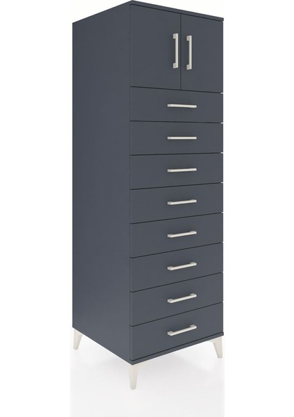 Kronos Dolap Tek Raflı 8 Çekmeceli 2 Kapaklı 60X59X182 Antrasit-Antrasit fiyatları