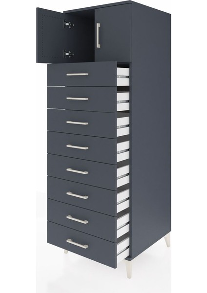 Kronos Dolap Tek Raflı 8 Çekmeceli 2 Kapaklı 60X59X182 Antrasit-Antrasit fırsatları