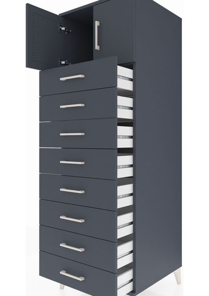 Kronos Dolap Tek Raflı 8 Çekmeceli 2 Kapaklı 60X59X182 Antrasit-Antrasit indirimleri