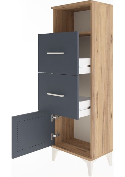 Arges Dolap Tek Raflı 2 Çekmeceli Tek Kapaklı 44X30X134 Çam-Antrasit fırsatları