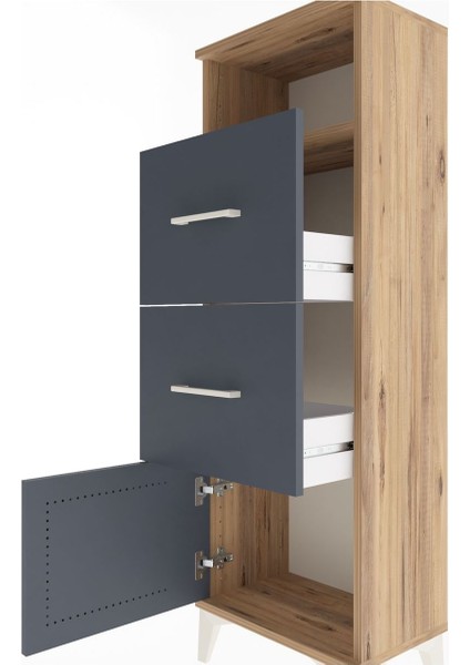 Arges Dolap Tek Raflı 2 Çekmeceli Tek Kapaklı 44X30X134 Çam-Antrasit indirimleri