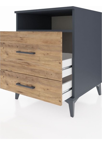 Kronos Komodin Tek Raflı 2 Çekmeceli 60X59X80 Antrasit-Çam fırsatları