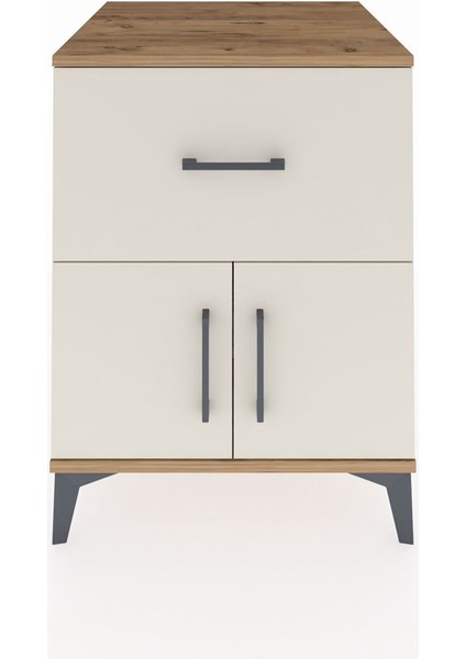 Kronos Komodin Tek Raflı Tek Çekmeceli 2 Kapaklı 60X59X80 Çam-Aytaşı