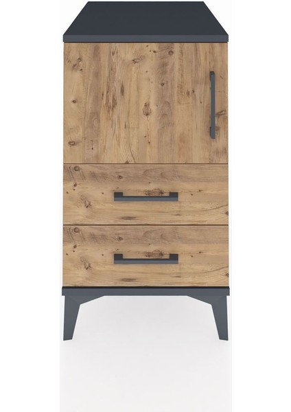 Kronos Komodin 2 Raflı 2 Çekmeceli Tek Kapaklı 44X59X80 Antrasit-Çam