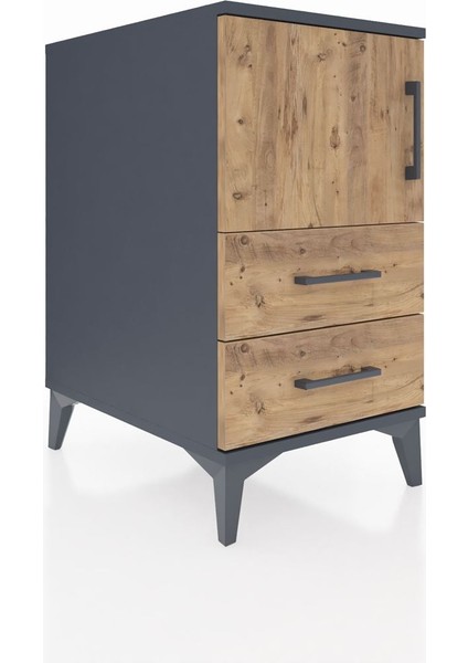 Kronos Komodin 2 Raflı 2 Çekmeceli Tek Kapaklı 44X59X80 Antrasit-Çam fiyatları