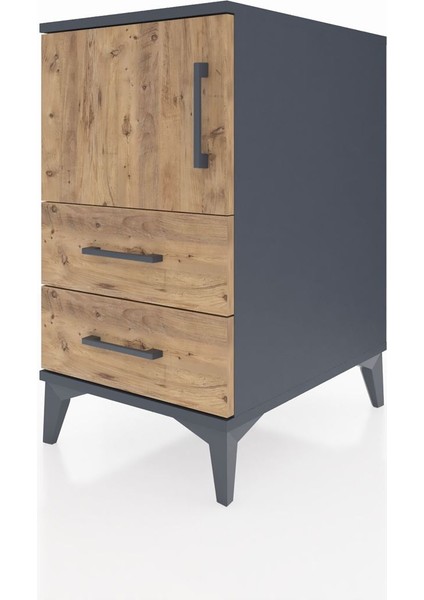 Kronos Komodin 2 Raflı 2 Çekmeceli Tek Kapaklı 44X59X80 Antrasit-Çam modelleri