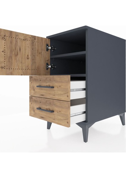 Kronos Komodin 2 Raflı 2 Çekmeceli Tek Kapaklı 44X59X80 Antrasit-Çam indirimleri