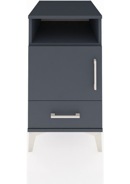 Kronos Komodin 3 Raflı Tek Çekmeceli Tek Kapaklı 44X59X80 Antrasit-Antrasit