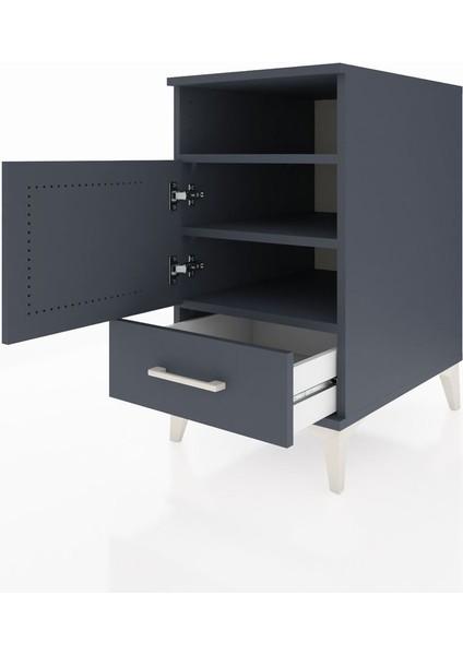 Kronos Komodin 3 Raflı Tek Çekmeceli Tek Kapaklı 44X59X80 Antrasit-Antrasit fırsatları