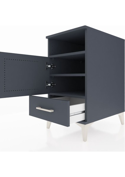 Kronos Komodin 3 Raflı Tek Çekmeceli Tek Kapaklı 44X59X80 Antrasit-Antrasit indirimleri