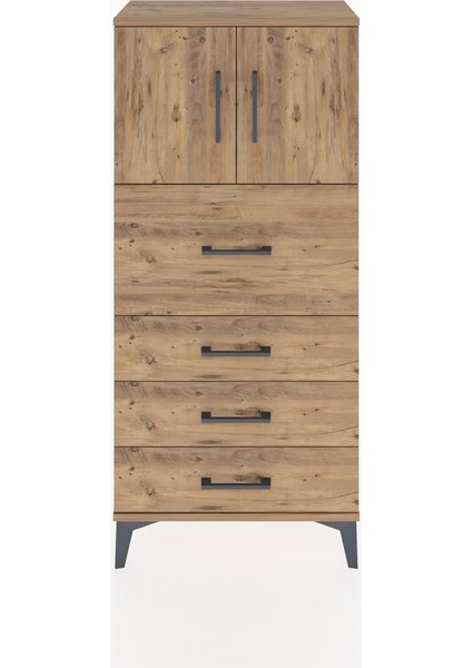 Hyperion Dolap Tek Raflı 4 Çekmeceli 2 Kapaklı 60X44X134 Çam-Çam