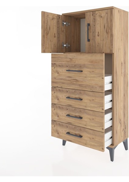 Hyperion Dolap Tek Raflı 4 Çekmeceli 2 Kapaklı 60X44X134 Çam-Çam fırsatları