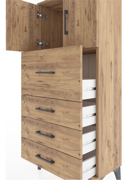 Hyperion Dolap Tek Raflı 4 Çekmeceli 2 Kapaklı 60X44X134 Çam-Çam indirimleri