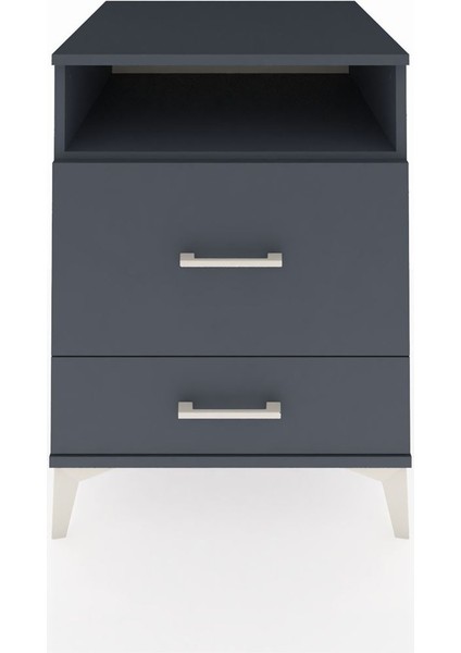 Kronos Komodin Tek Raflı 2 Çekmeceli 60X59X80 Antrasit-Antrasit