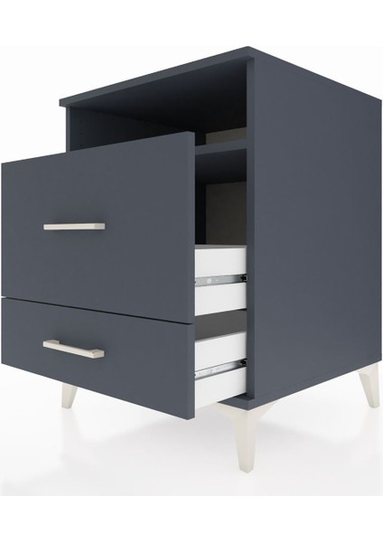 Kronos Komodin Tek Raflı 2 Çekmeceli 60X59X80 Antrasit-Antrasit indirimleri