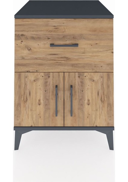 Kronos Komodin Tek Raflı Tek Çekmeceli 2 Kapaklı 60X59X80 Antrasit-Çam