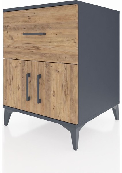 Kronos Komodin Tek Raflı Tek Çekmeceli 2 Kapaklı 60X59X80 Antrasit-Çam modelleri