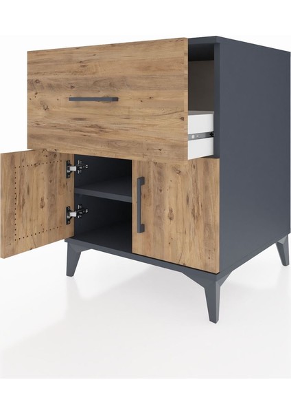 Kronos Komodin Tek Raflı Tek Çekmeceli 2 Kapaklı 60X59X80 Antrasit-Çam fırsatları