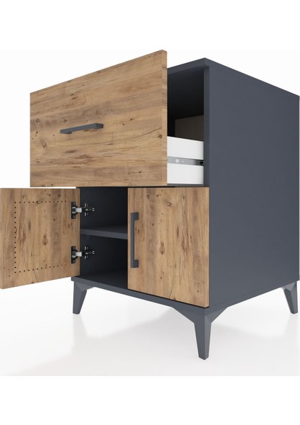 Kronos Komodin Tek Raflı Tek Çekmeceli 2 Kapaklı 60X59X80 Antrasit-Çam indirimleri