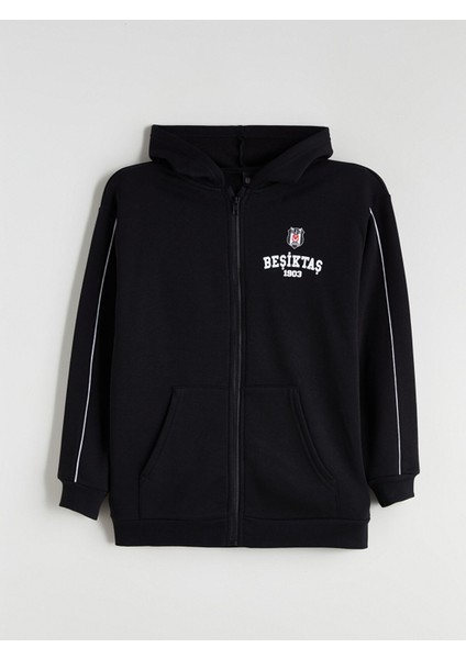 Yeni Sezon Kapüşonlu Beşiktaş Baskılı Erkek Çocuk Fermuarlı Sweatshirt