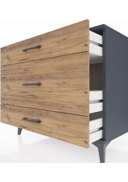 Kronos Şifonyer 3 Çekmeceli 88X59X80 Antrasit-Çam indirimleri