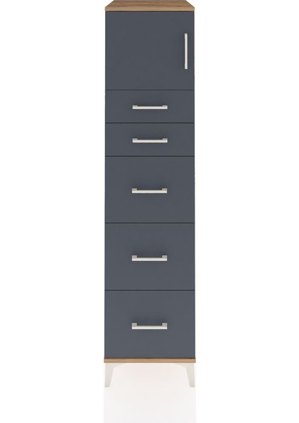 Kronos Dolap Tek Raflı 5 Çekmeceli Tek Kapaklı 44X59X182 Çam-Antrasit