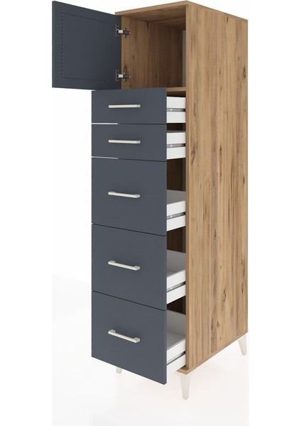 Kronos Dolap Tek Raflı 5 Çekmeceli Tek Kapaklı 44X59X182 Çam-Antrasit fırsatları