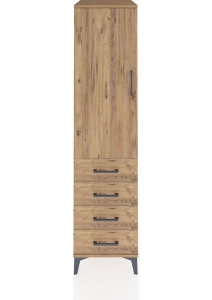 Kronos Dolap Tek Raflı 4 Çekmeceli Tek Askılı 44X59X182 Çam-Çam