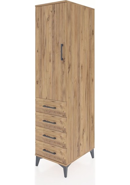 Kronos Dolap Tek Raflı 4 Çekmeceli Tek Askılı 44X59X182 Çam-Çam modelleri