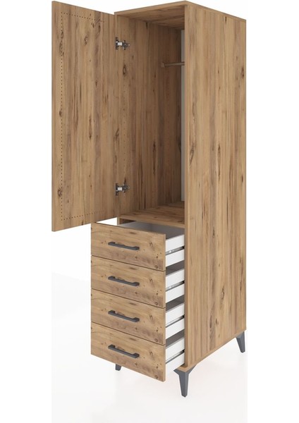 Kronos Dolap Tek Raflı 4 Çekmeceli Tek Askılı 44X59X182 Çam-Çam fırsatları
