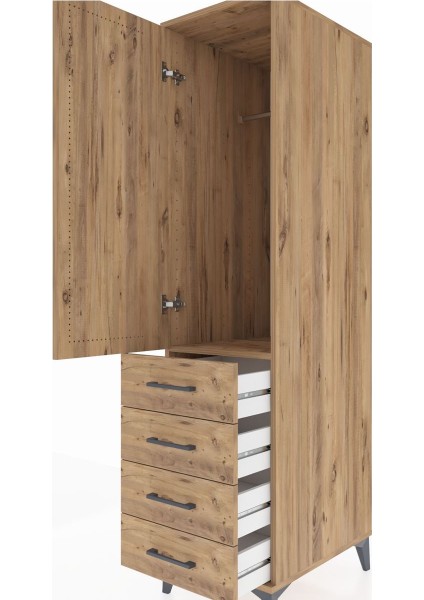 Kronos Dolap Tek Raflı 4 Çekmeceli Tek Askılı 44X59X182 Çam-Çam indirimleri