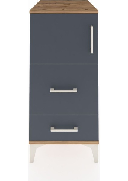 Kronos Komodin Tek Raflı 2 Çekmeceli Tek Kapaklı 44X59X96 Çam-Antrasit