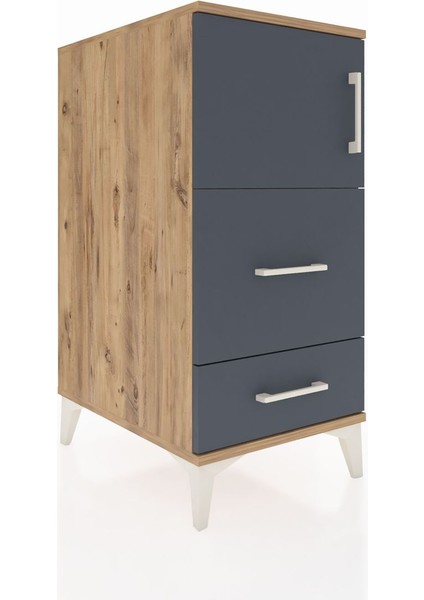 Kronos Komodin Tek Raflı 2 Çekmeceli Tek Kapaklı 44X59X96 Çam-Antrasit fiyatları