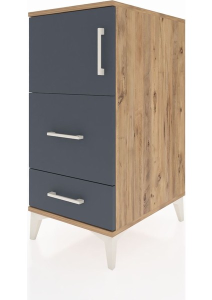 Kronos Komodin Tek Raflı 2 Çekmeceli Tek Kapaklı 44X59X96 Çam-Antrasit modelleri