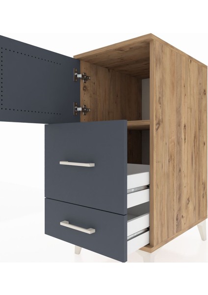 Kronos Komodin Tek Raflı 2 Çekmeceli Tek Kapaklı 44X59X96 Çam-Antrasit indirimleri