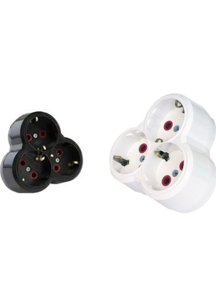 3 Lü Yonca Topraklı Golyat Fiş Priz 2 Ader ( Siyah - Beyaz)