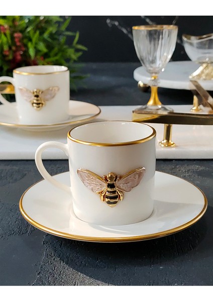 Regna Home Queen Bee 4 Parça 2 Kişilik Yaldızlı Porselen Kahve Fincan Takımı fiyatları