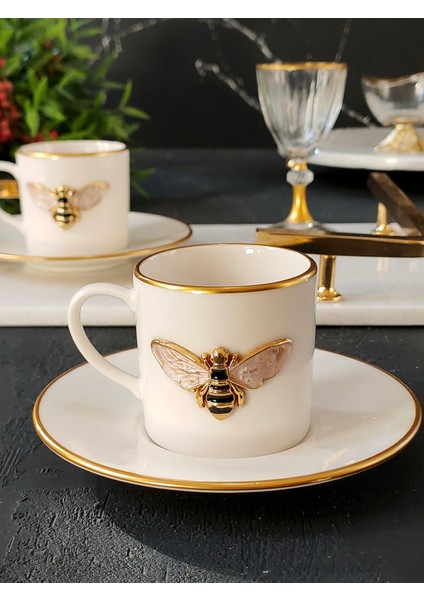 Regna Home Queen Bee 4 Parça 2 Kişilik Yaldızlı Porselen Kahve Fincan Takımı modelleri