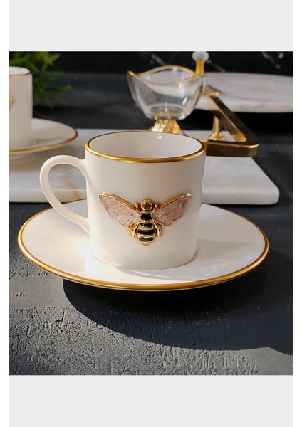 Regna Home Queen Bee 4 Parça 2 Kişilik Yaldızlı Porselen Kahve Fincan Takımı fırsatları