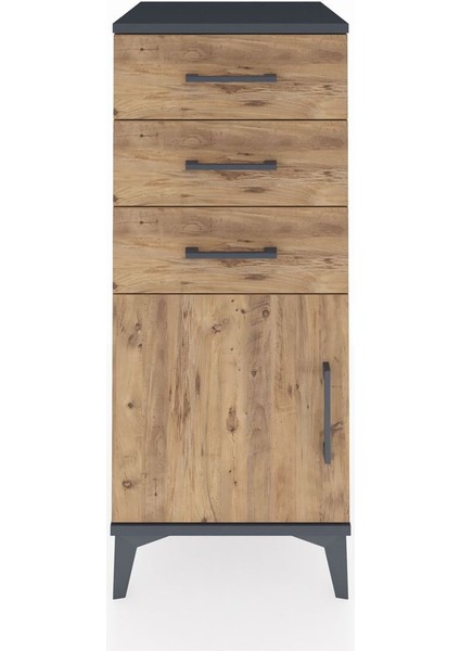 Hyperion Komodin Tek Raflı 3 Çekmeceli Tek Kapaklı 44X44X106 Antrasit-Çam