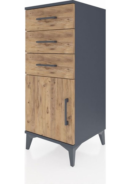 Hyperion Komodin Tek Raflı 3 Çekmeceli Tek Kapaklı 44X44X106 Antrasit-Çam modelleri