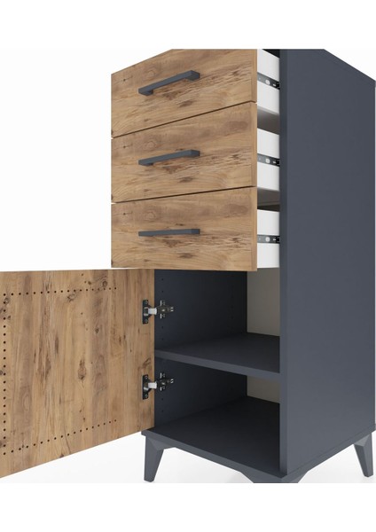 Hyperion Komodin Tek Raflı 3 Çekmeceli Tek Kapaklı 44X44X106 Antrasit-Çam indirimleri