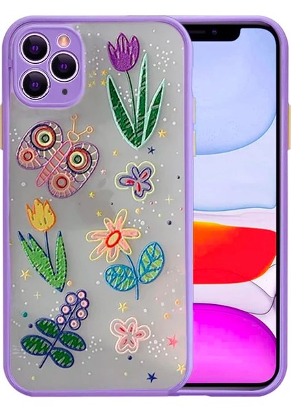 iPhone 11 Pro 5.8inç Kamera Korumalı Çiçek Desenli Silikon KILIF-(1903)
