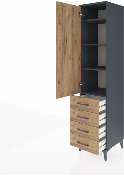 Hyperion Dolap 4 Raflı 4 Çekmeceli Tek Kapaklı 44X44X195 Antrasit-Çam fırsatları